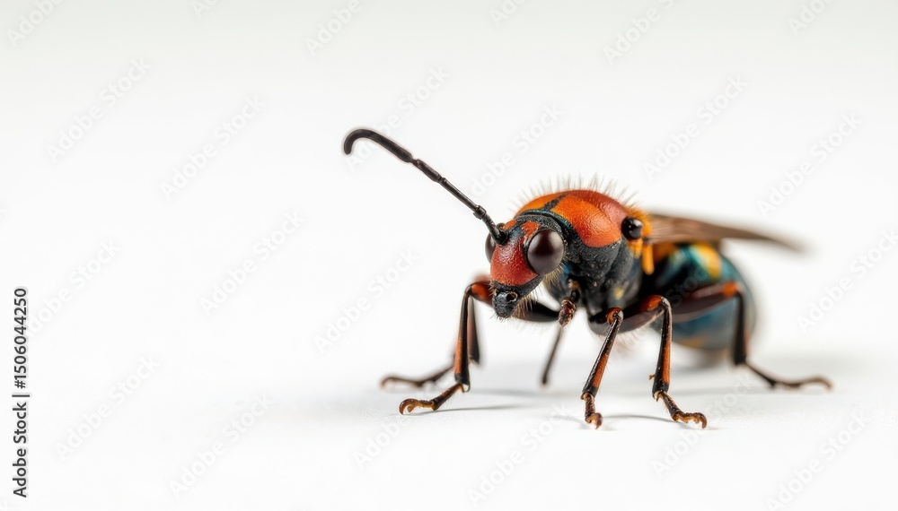 Close-up of colorful insect on white background, clean, grasshopper Close-up of colorful insect on white background, clean, grasshopper