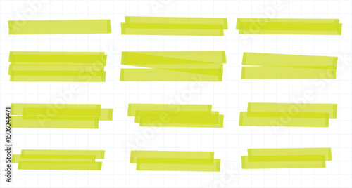 Vector Green Sharpie Marker Strokes, Hand Drawn Highlighter Lines Brush Pen Underlines Collection