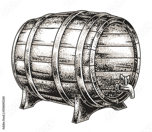 Vintage wooden beer barrel with tap for brewing
