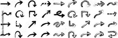 Hand-drawn grunge arrows in curving and looping directions with sketch style for creative illustration
