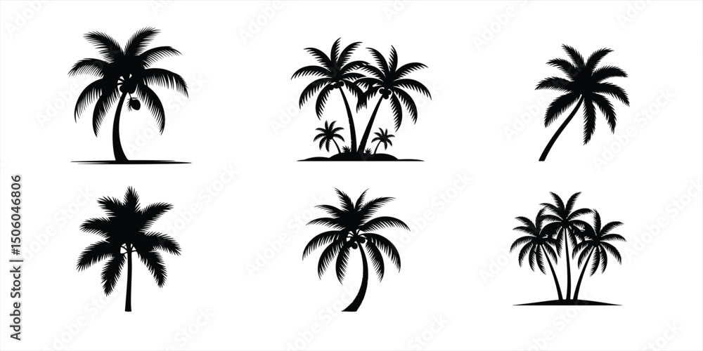 palm tree silhouette vector set illustration on white background. palm tree silhouette vector set illustration on white background.