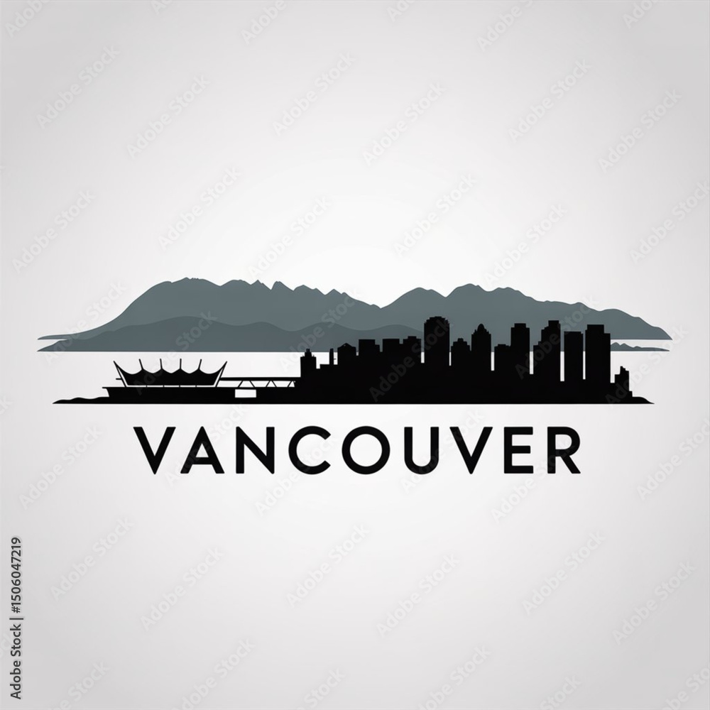 Fototapeta premium Vancouver Skyline Silhouette — Pacific Northwest Coastal City Vector Illustration
