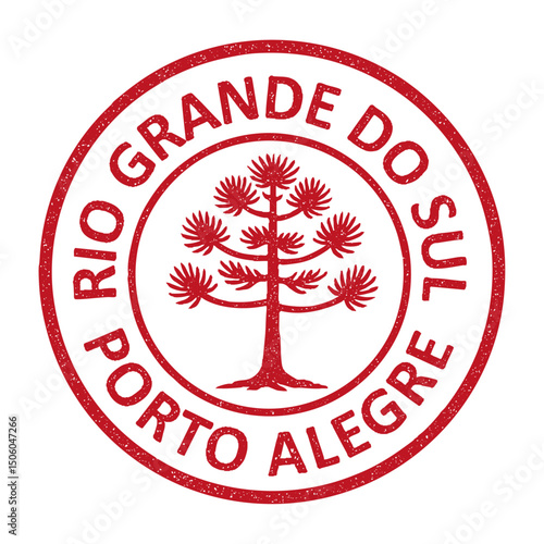Porto Alegre, Rio Grande do Sul grunge rubber stamp from Brazil, vintage travel stamp on transparent background, vector illustration. Selo da cidade de Porto Alegre com ilustração de araucária red