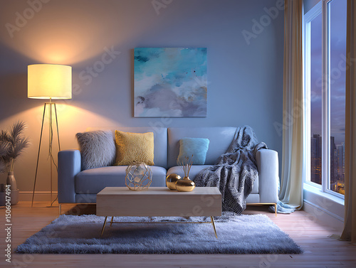 Wallpaper Mural Modern living room interior with comfortable sofa, furniture, and contemporary decor Torontodigital.ca
