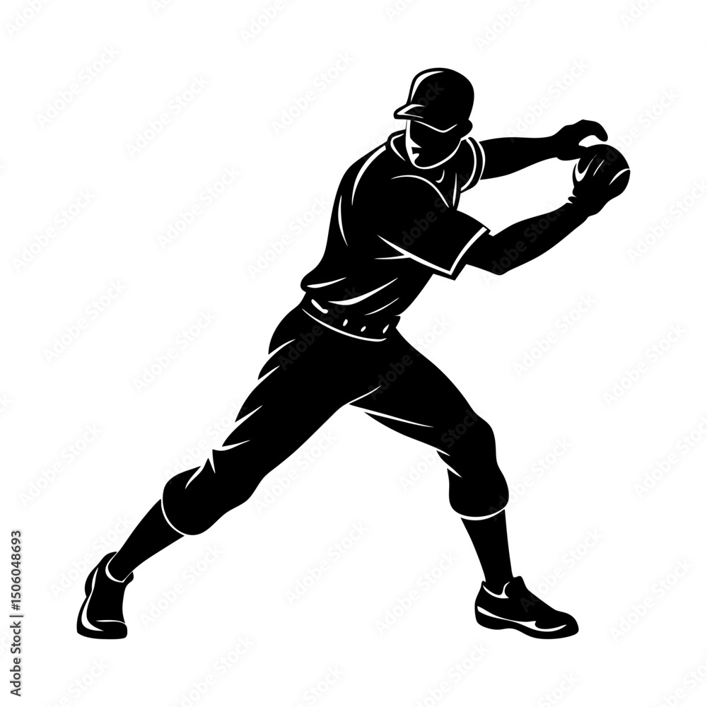 Naklejka premium Baseball Player Silhouette vector illustration