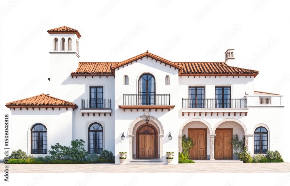 Obraz premium Large, Spanish-style home, white stucco, terracotta roof