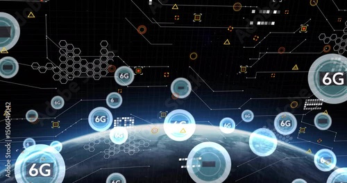 With Earth horizon emerging network lines animating as nodes float outward visualizing global data