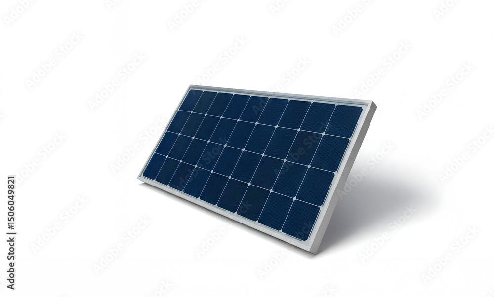 Pequena placa de painel solar, fonte de energia sustentável, em fundo branco e com sombra Pequena placa de painel solar, fonte de energia sustentável, em fundo branco e com sombra