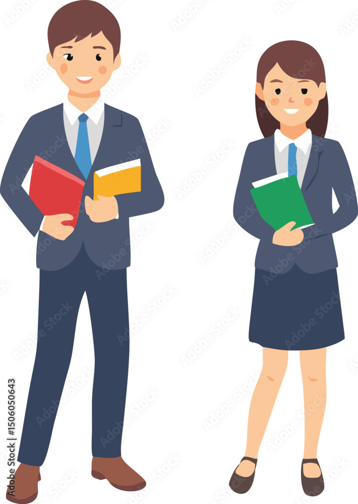 Cartoon Business Professionals Standing with Documents Isolated on White Background Depicting Teamwork Success and Professionalism in a Modern Style Cartoon Business Professionals Standing with Documents Isolated on White Background Depicting Teamwork Success and Professionalism in a Modern Style