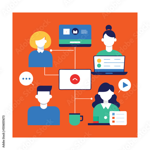 Digital Workspace Illustration with Team Collaboration