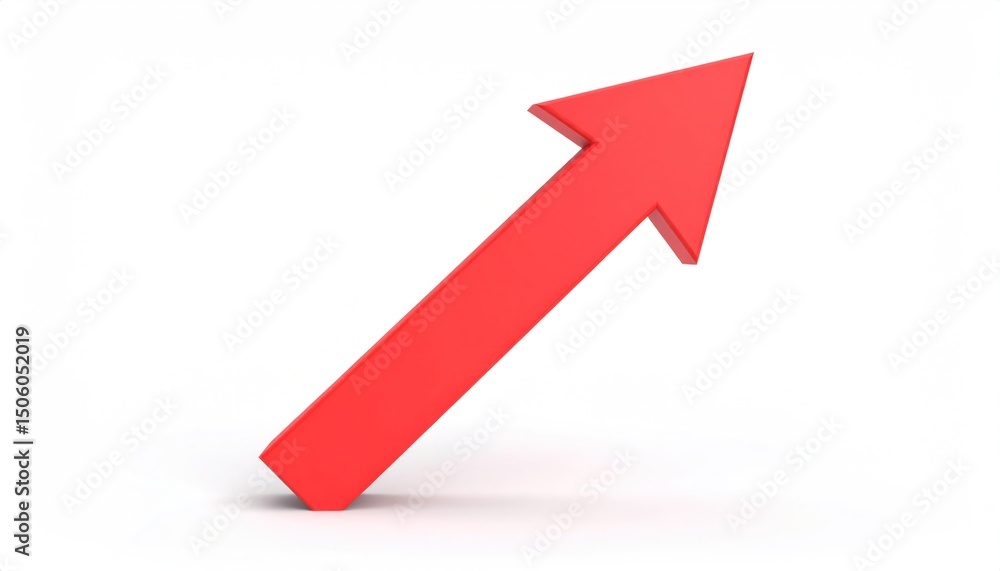 Red Arrow Pointing Upward on White Background Red Arrow Pointing Upward on White Background