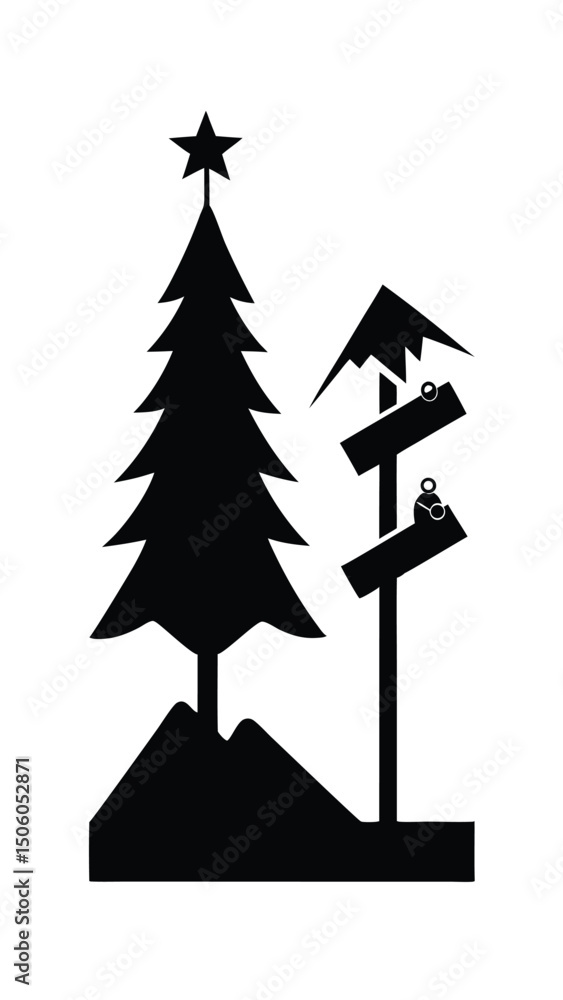 Obraz premium Winter Holiday Scene Black Silhouette Illustration