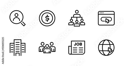 Hiring Process Line Icons. Recruitment, Job Application, Interview, Candidate Selection Vector Set	
