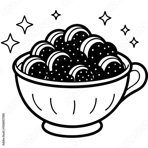 Delicious Oatmeal Breakfast in a Mug Line Art Illustration