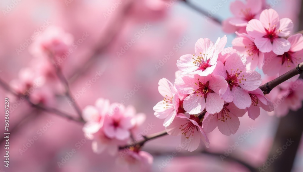 Fototapeta premium Delicate pink sakura blossoms in full bloom, arranged in a repeating pattern , white flower, springtime