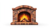 3D rendered brick fireplace with burning wood