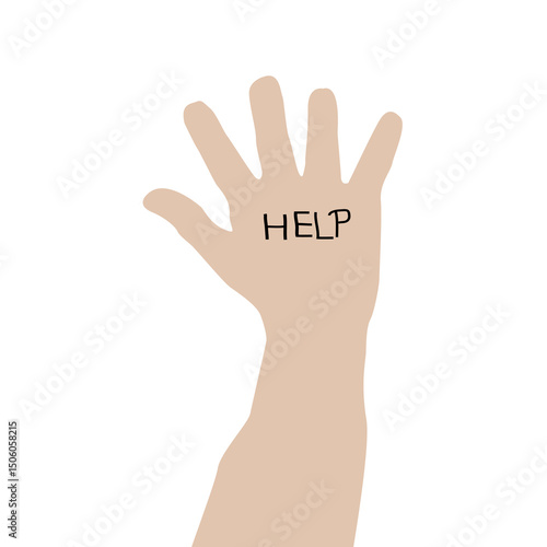 Palm of a child with the inscription help .eps