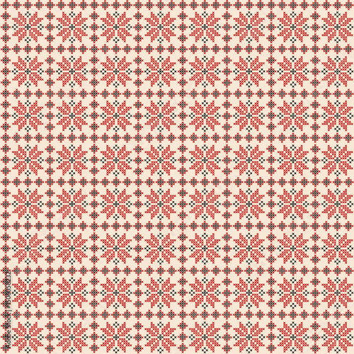 National folklore balkan embroidery style in red and black. Ornamental  floral seamless pattern.eps