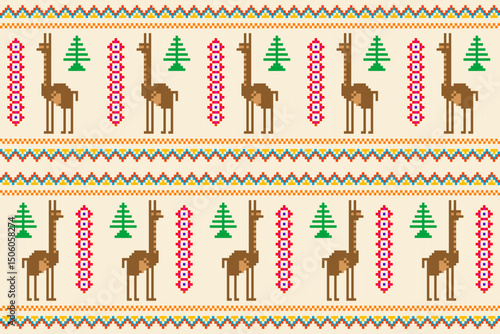 Peruvian pattern with llamas in embroidery style.eps