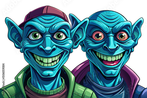 Two Alien extremely detailed vector and realistic high resolution illustration of an extraterrestrial being cartoon white isolated background