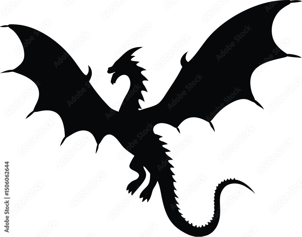 Fototapeta premium Minimalist Dragon Silhouette – Black and White High-Contrast Vector Art