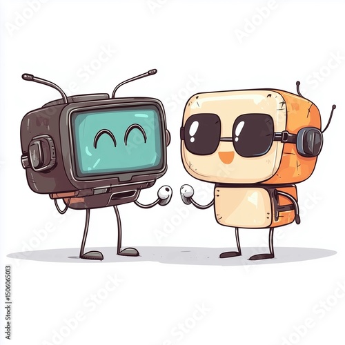 cute cartoon robot friendship illustration, robot friendship art with cute cartoon robots, fun cute cartoon robot friendship design