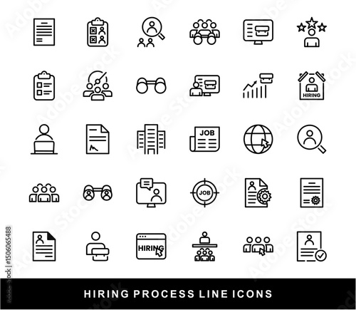Hiring Process Line Icons. Recruitment, Job Application, Interview, Candidate Selection Vector Set	
