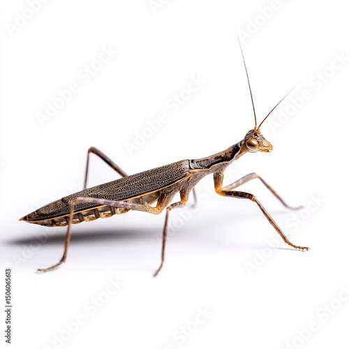 Detailed Close-Up of a Praying Mantis on a White Background
