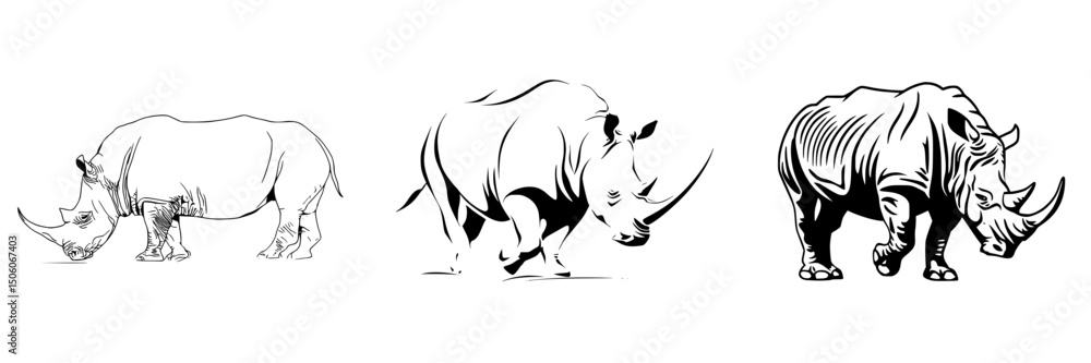 Fototapeta premium Distinctive icon set featuring three stylized representations of rhinos in different poses