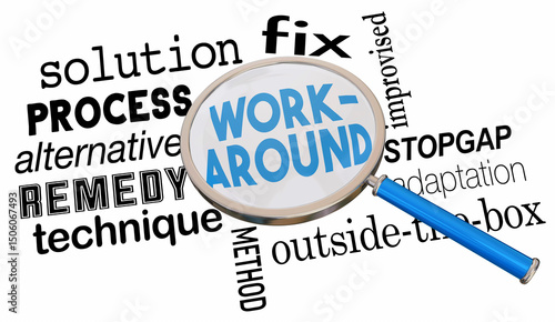 Tableau sur toile Workaround Find Alternative Stopgap Fix Solution Magnifying Glass 3d Illustratio