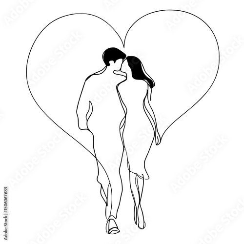 Couple embracing in heart shape illustration representing love and connection