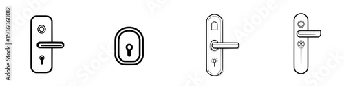 Collection of diverse door lock and handle icons featuring various designs and styles in minimalist art
