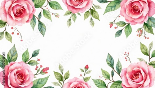 Delicate watercolor roses & leaves, repeating pattern , bloom, petal, vintage