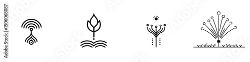 Icon set featuring nature and irrigation symbols for eco-friendly design projects and applications