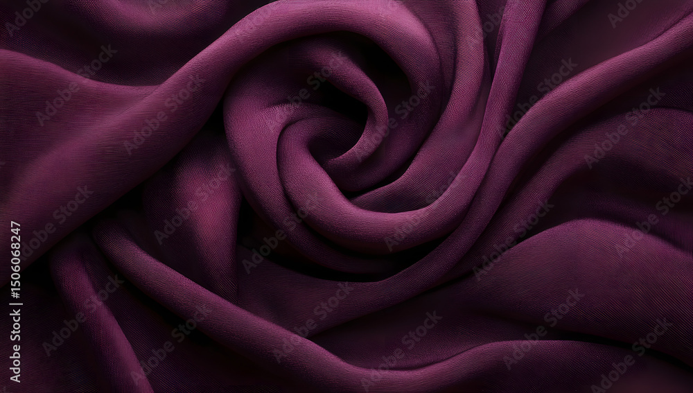Draped maroon silk fabric texture, studio shot, dark background, design resource