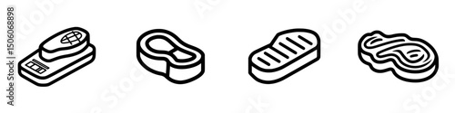Icon set featuring various footwear designs with minimalist line art style suitable for digital platforms