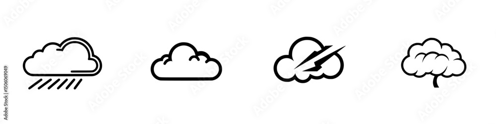 Icon set featuring various weather conditions including rain, clouds, and thunder with an artistic tree design Icon set featuring various weather conditions including rain, clouds, and thunder with an artistic tree design