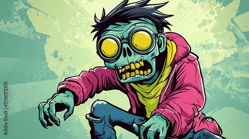 Zombie Skateboarder. Cartoon Graphic