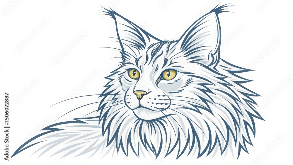 Obraz premium Majestic maine coon cat portrait elegant line art design