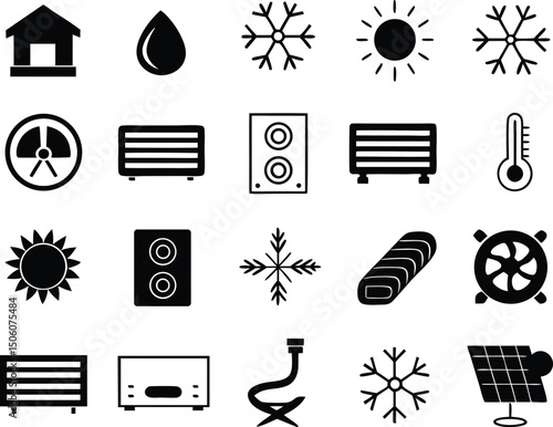 Hvac system icons set black and white