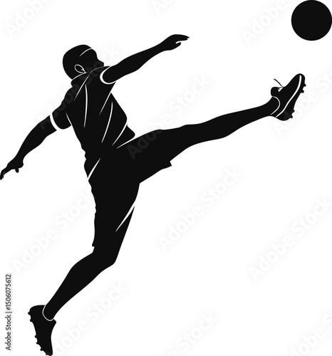Soccer player silhouette kicking ball dynamic action