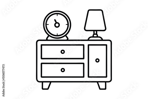 Simple line drawing nightstand clock lamp bedroom furniture