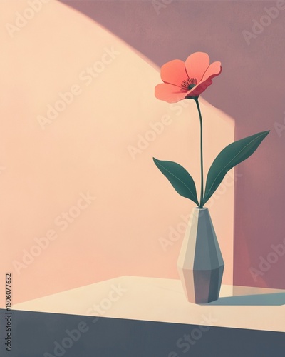 minimal flower in vase, modern minimal flower in vase artwork, elegant minimal flower in vase design for wall decor