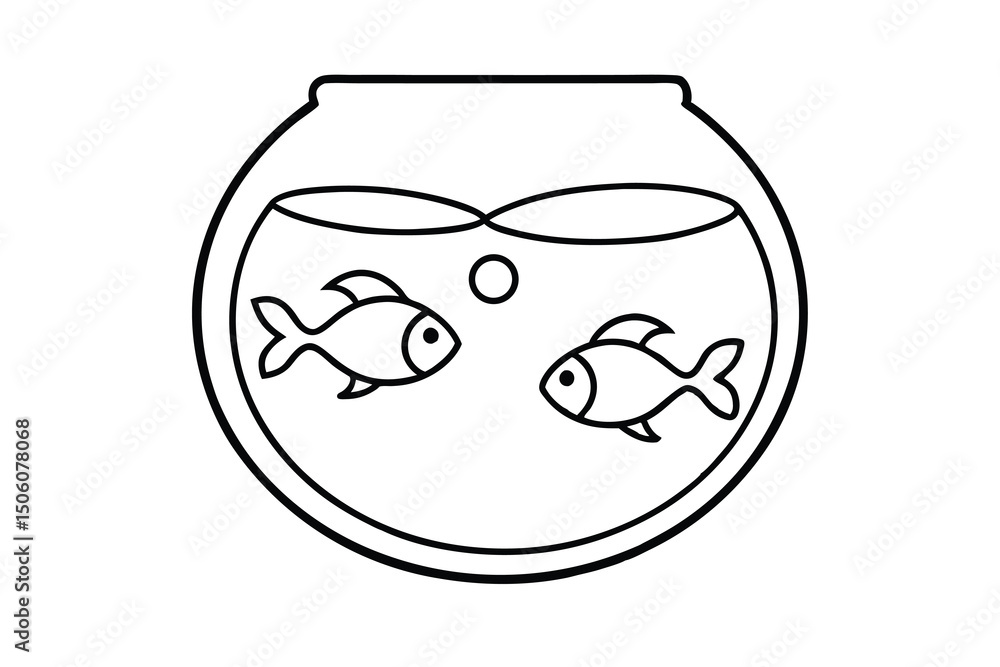 Two goldfish swimming in a round fishbowl illustration Two goldfish swimming in a round fishbowl illustration