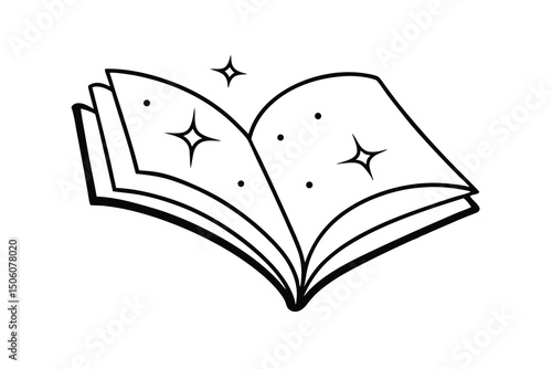 Magical open book with sparkling dust and glimmering pages