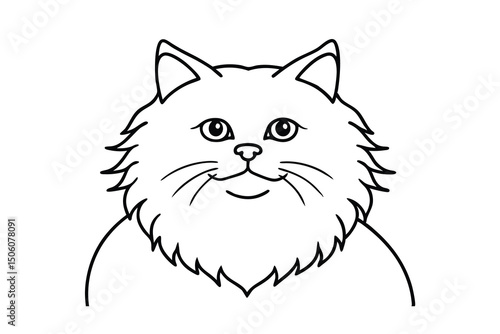 Adorable fluffy cat outline illustration perfect for coloring pages and pet related designs
