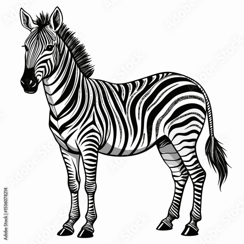 Sketch zebra black and white illustration. Zebra drawn sketch in doodle style on a white background. Illustrated in vintage hand-drawn style.