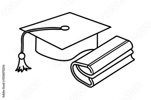 Graduation cap and diploma scroll academic success education achievement
