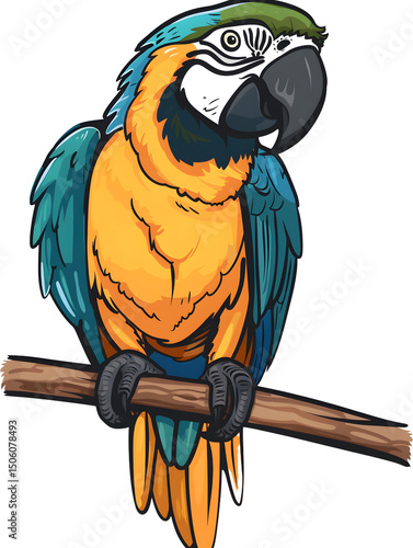 A detailed illustration of a blue and yellow macaw, ideal for wildlife and tropical-themed designs.