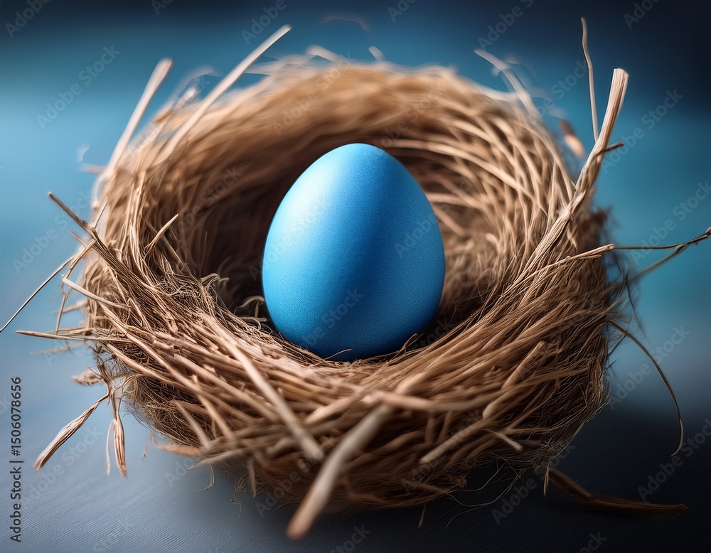 Obraz premium blue egg nestled in natural straw nest symbolizing new beginnings and nature beauty this serene image captures essence of life and tranquility